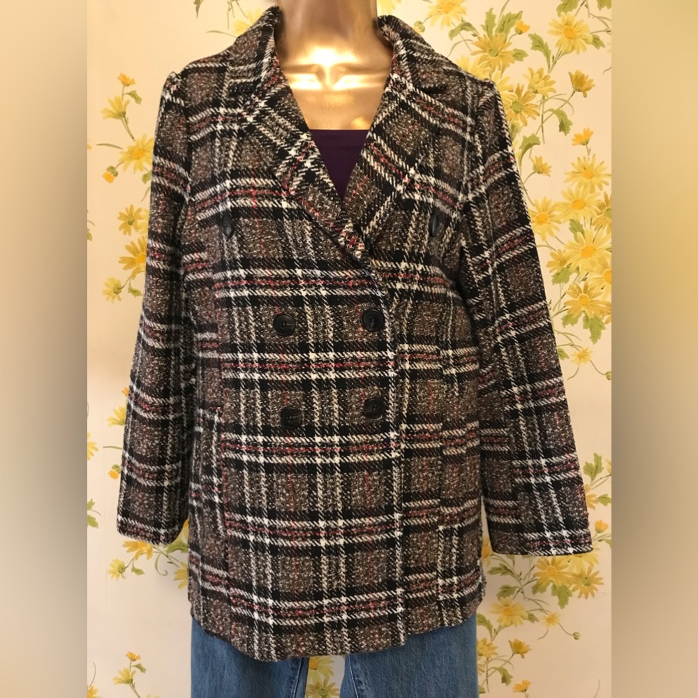 Boutique Blue B collection plaid tweed blazer brown size M - Picture 6 of 16